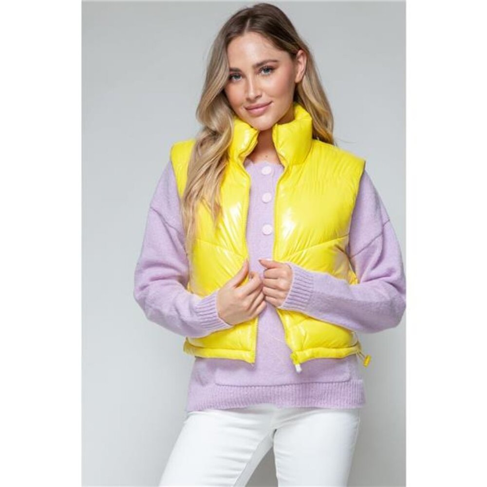 Snobbish Zip Up Turtleneck Shiny Quilted Vest - Picture 6 of 7